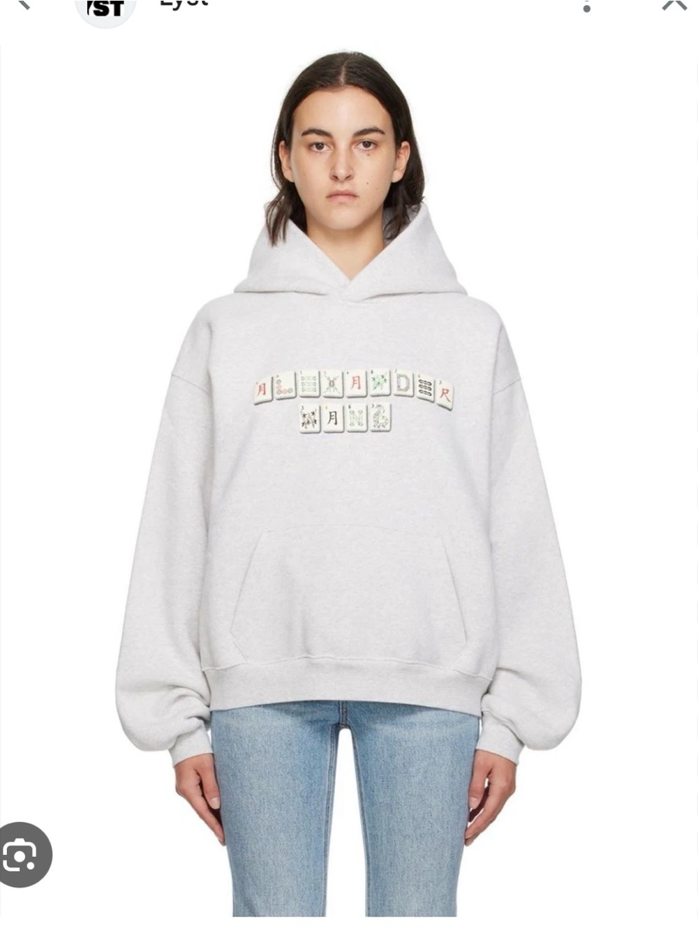 Alexander Wang Women's Hooded Sweatshirt With Mahjong Puff Logo in Light Heather